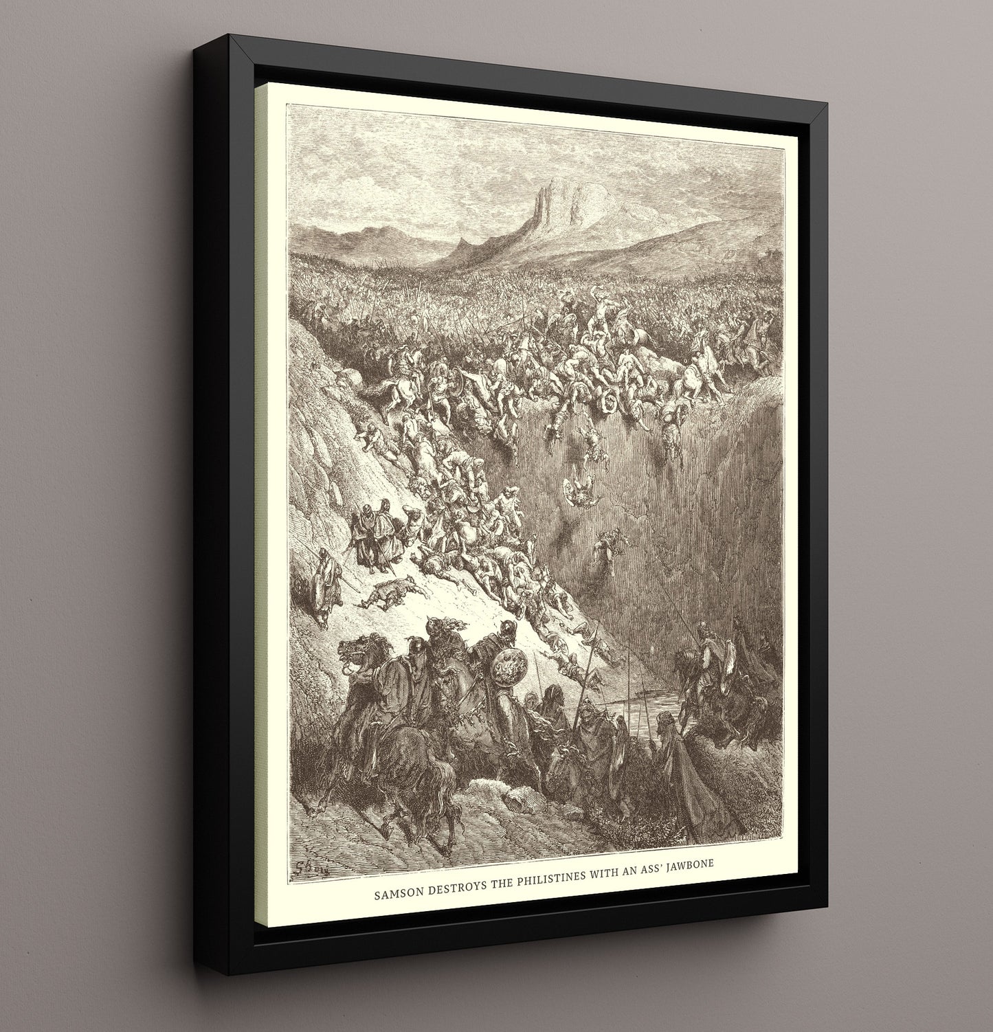 Samson Destroys the Philistines with an Asss Jawbone Judges 15:14-17 Dore Bible Illustration Wall Art 16x20 Framed Canvas wall art print