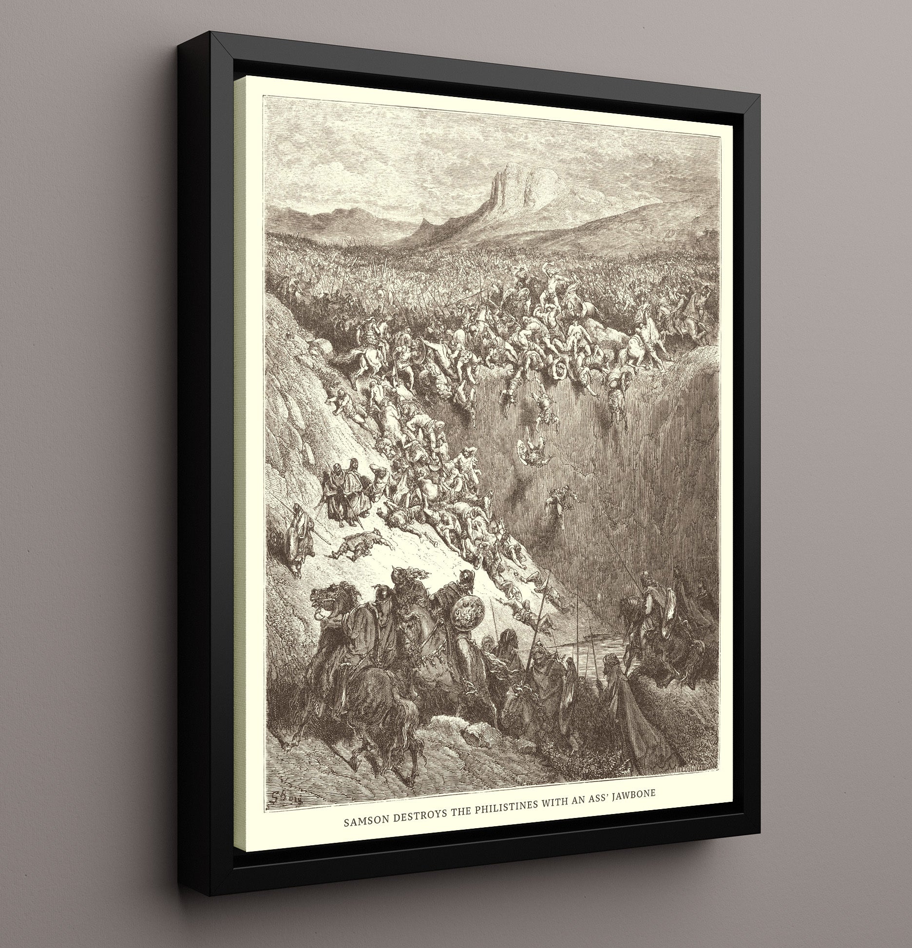 Samson Destroys the Philistines with an Asss Jawbone Judges 15:14-17 Dore Bible Illustration Wall Art 16x20 Framed Canvas wall art print
