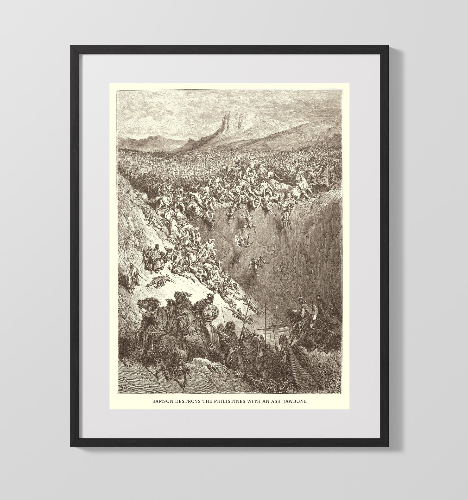 Samson Destroys the Philistines with an Asss Jawbone Judges 15:14-17 Dore Bible Illustration Wall Art 16x20 Gallery Frame wall art print