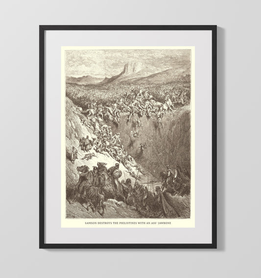 Samson Destroys the Philistines with an Ass's Jawbone - Judges 15:14-17 - Doré - 16x20 Gallery Frame