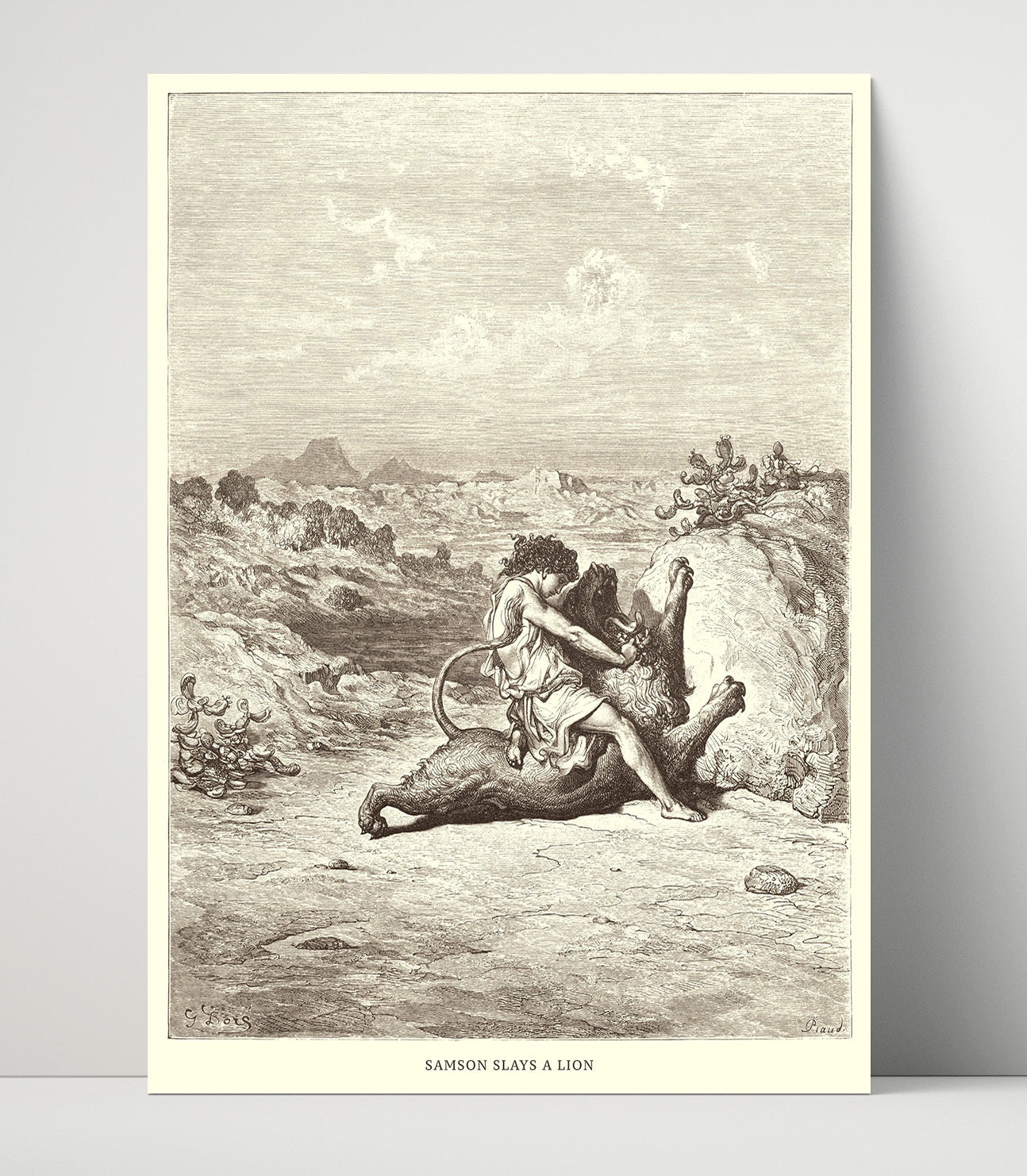 Samson Slays a Lion Judges 14:5-6 Dore Bible Illustration Wall Art 16x20 Unframed Print wall art print