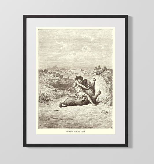 Samson Slays a Lion - Judges 14:5-6 - Doré - 16x20 Gallery Frame