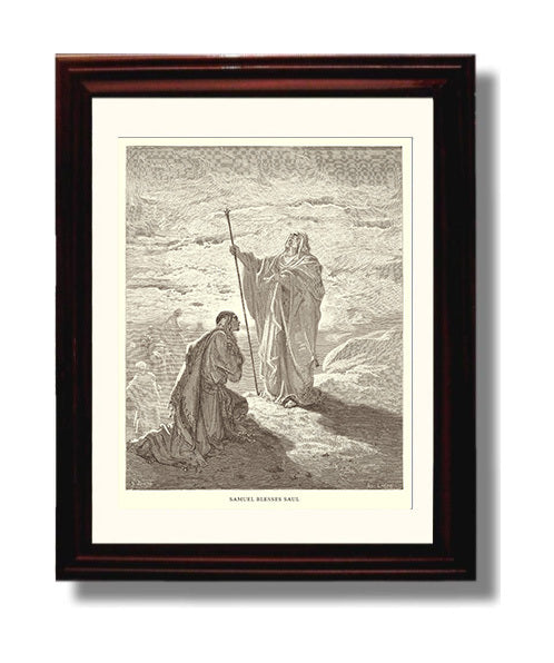 Samuel Blesses Saul 1 Samuel 10:1 Dore Bible Illustration Wall Art 8x10 Beveled Frame wall art print