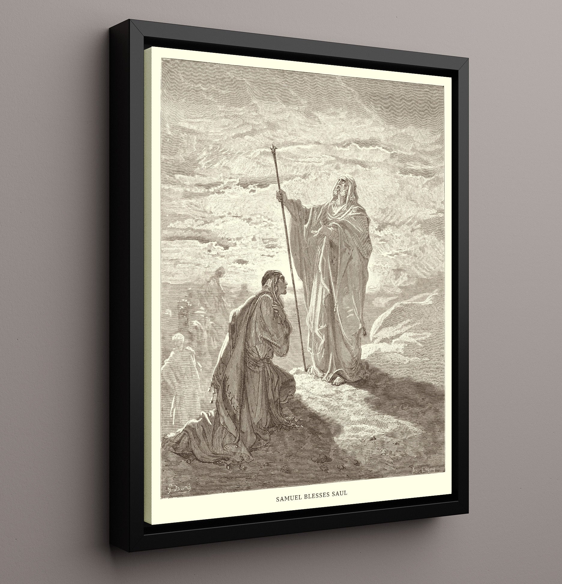 Samuel Blesses Saul 1 Samuel 10:1 Dore Bible Illustration Wall Art 16x20 Framed Canvas wall art print