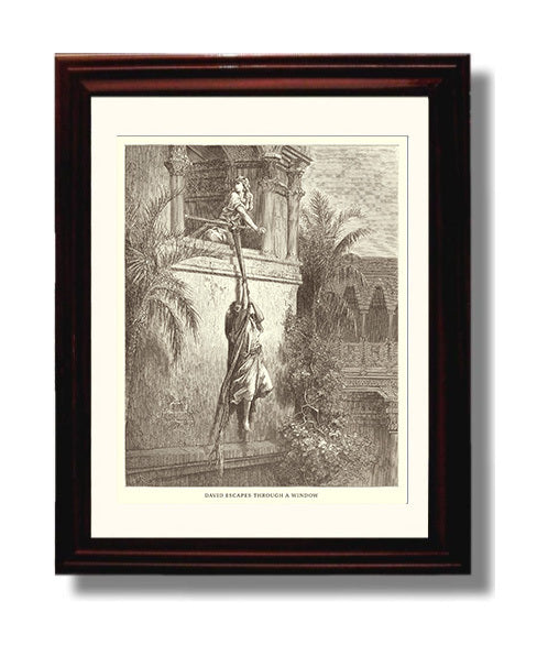 Saul Attempts to Kill David 1 Samuel 18:10-11 Dore Bible Illustration Wall Art 8x10 Beveled Frame wall art print