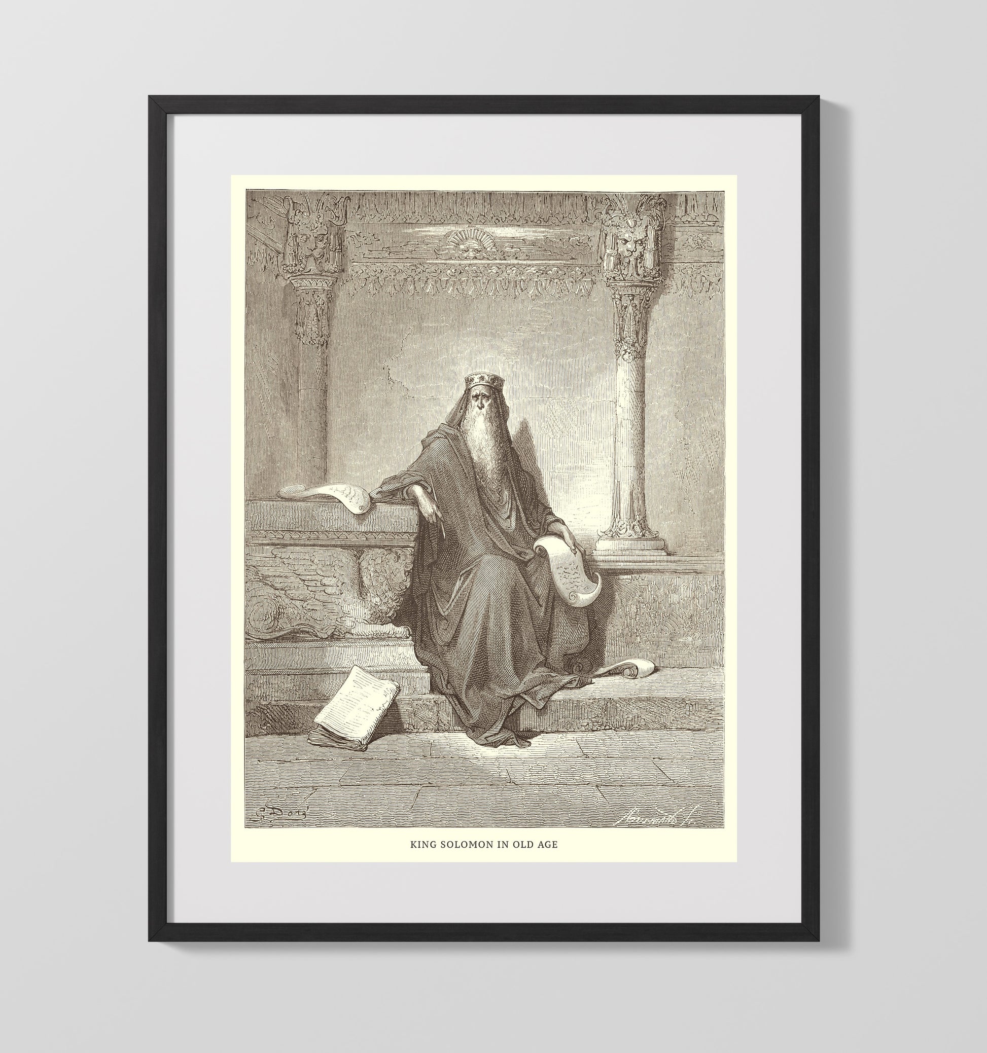 Solomon Receives the Queen of Sheba 1 Kings 10:1-13 Dore Bible Illustration Wall Art 16x20 Gallery Frame wall art print