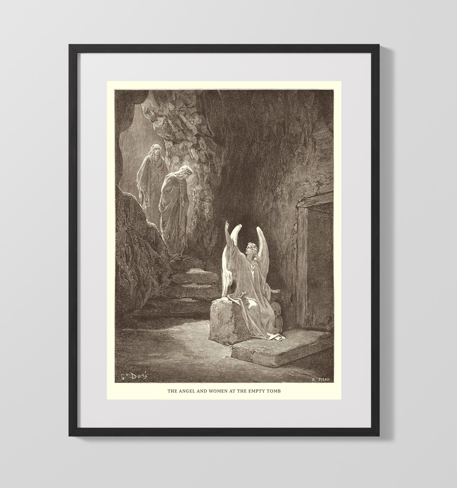 The Angel and Women at the Empty Tomb Matthew 28:1-7 Dore Bible Illustration Wall Art 16x20 Gallery Frame wall art print