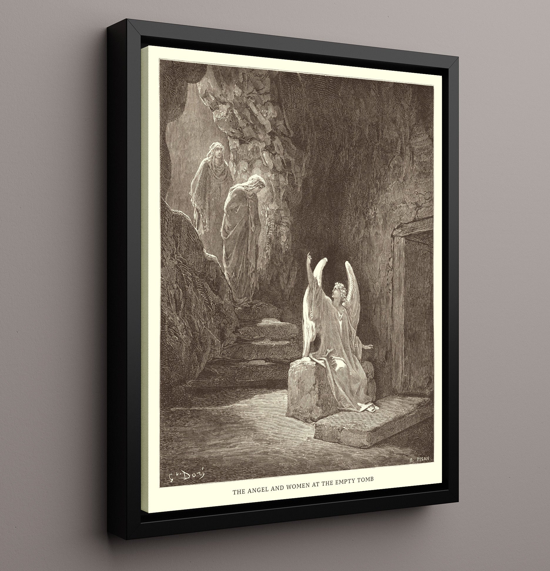 The Angel and Women at the Empty Tomb Matthew 28:1-7 Dore Bible Illustration Wall Art 16x20 Framed Canvas wall art print