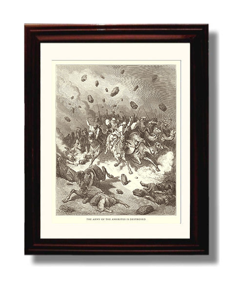 The Army of the Amorites Is Destroyed Joshua 10:11 Dore Bible Illustration Wall Art 8x10 Beveled Frame wall art print