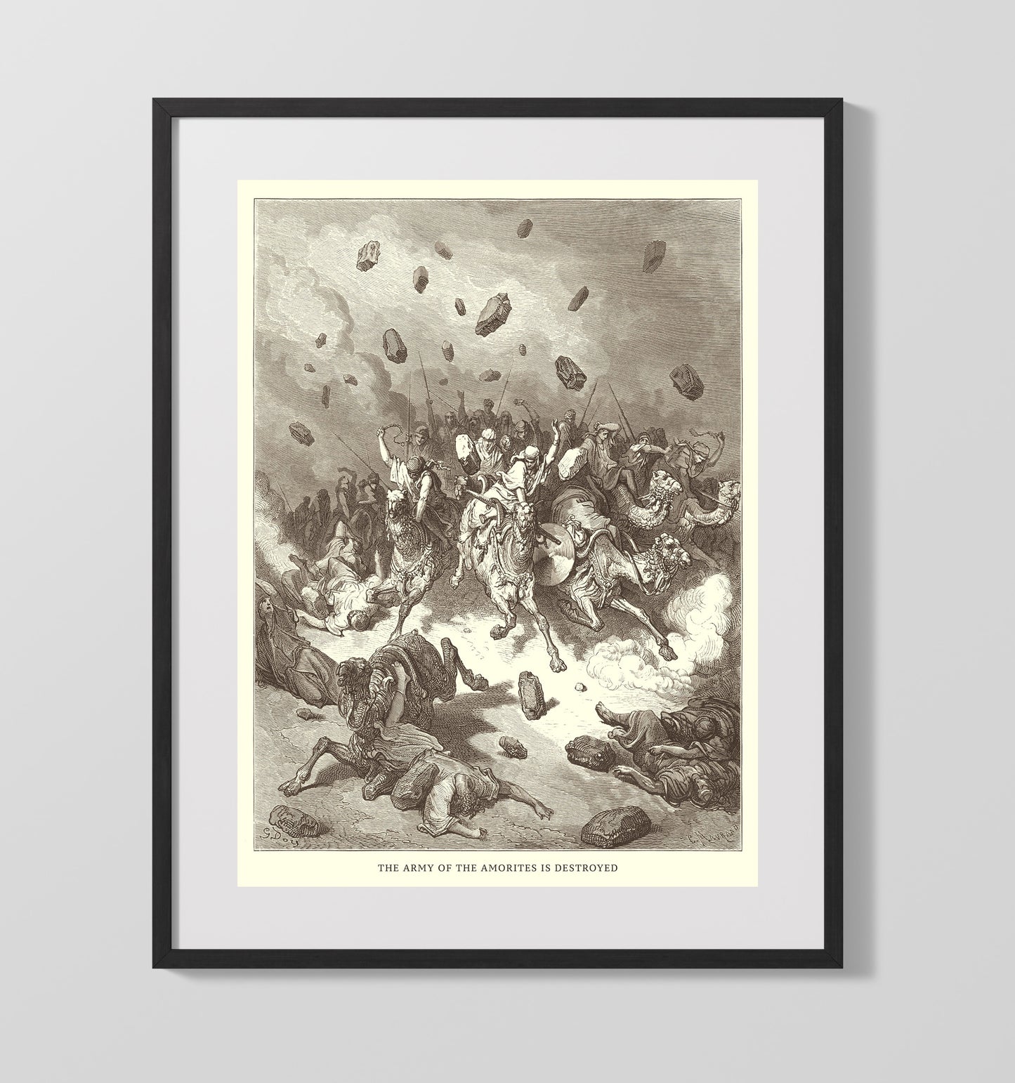 The Army of the Amorites Is Destroyed Joshua 10:11 Dore Bible Illustration Wall Art 16x20 Gallery Frame wall art print