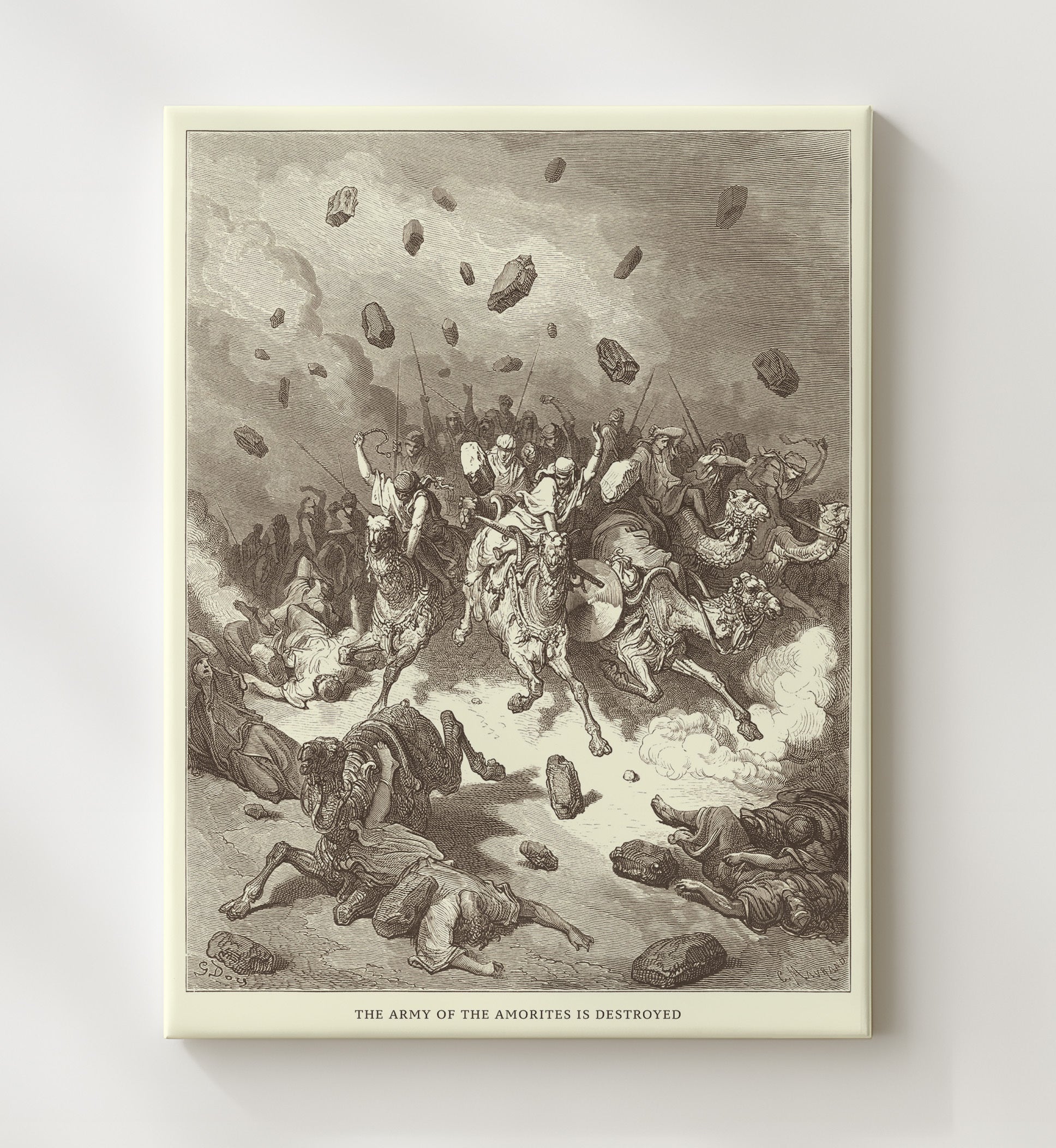 The Army of the Amorites Is Destroyed Joshua 10:11 Dore Bible Illustration Wall Art 20x24 Canvas wall art print