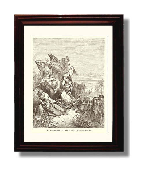The Benjamites Take the Virgins of Jabesh-Gilead Judges 21:12-23 Dore Bible Illustration Wall Art 8x10 Beveled Frame wall art print