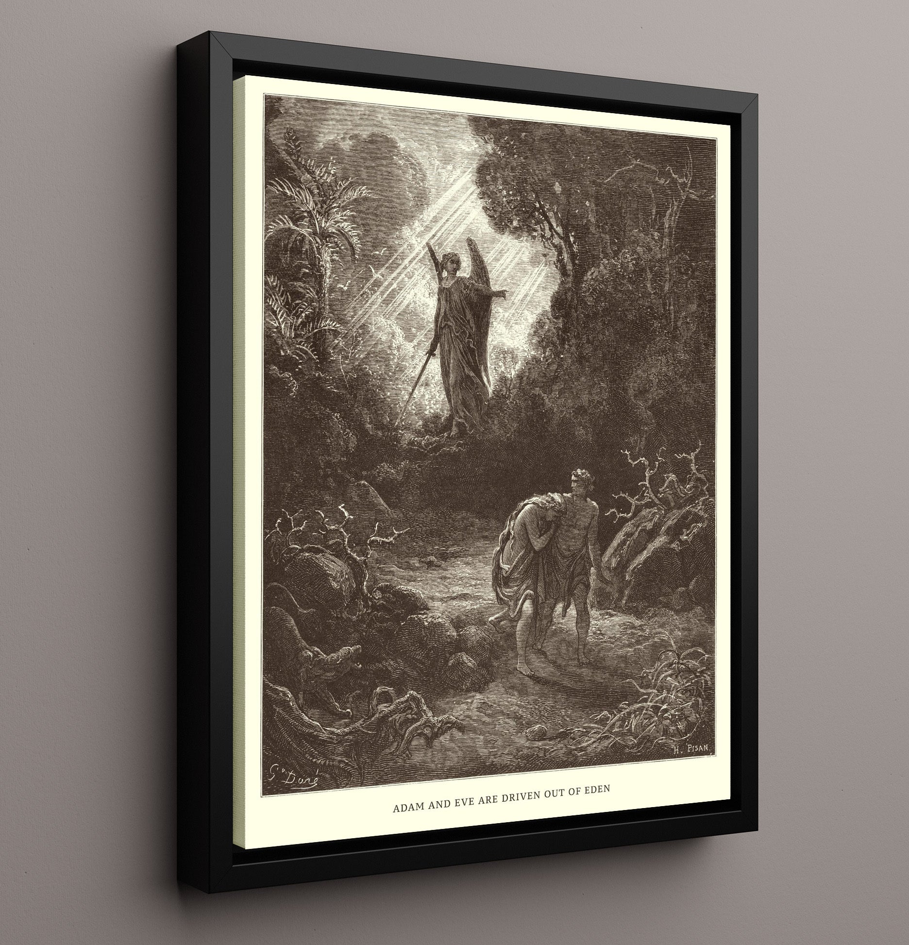 The Creation of Eve Genesis 2:21-23 Dore Bible Illustration Wall Art 16x20 Framed Canvas wall art print