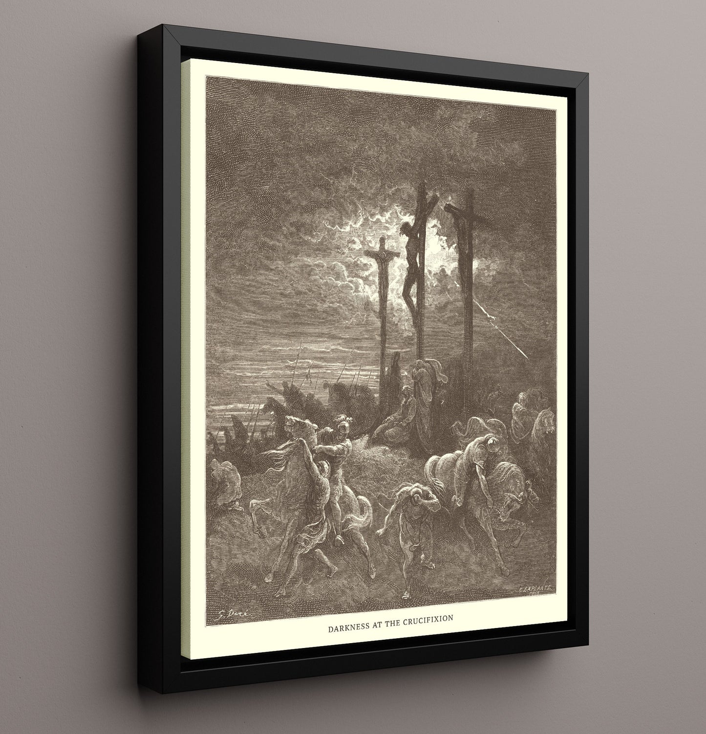 The Cross Is Lifted Up John 19:17-18 Dore Bible Illustration Wall Art 16x20 Framed Canvas wall art print