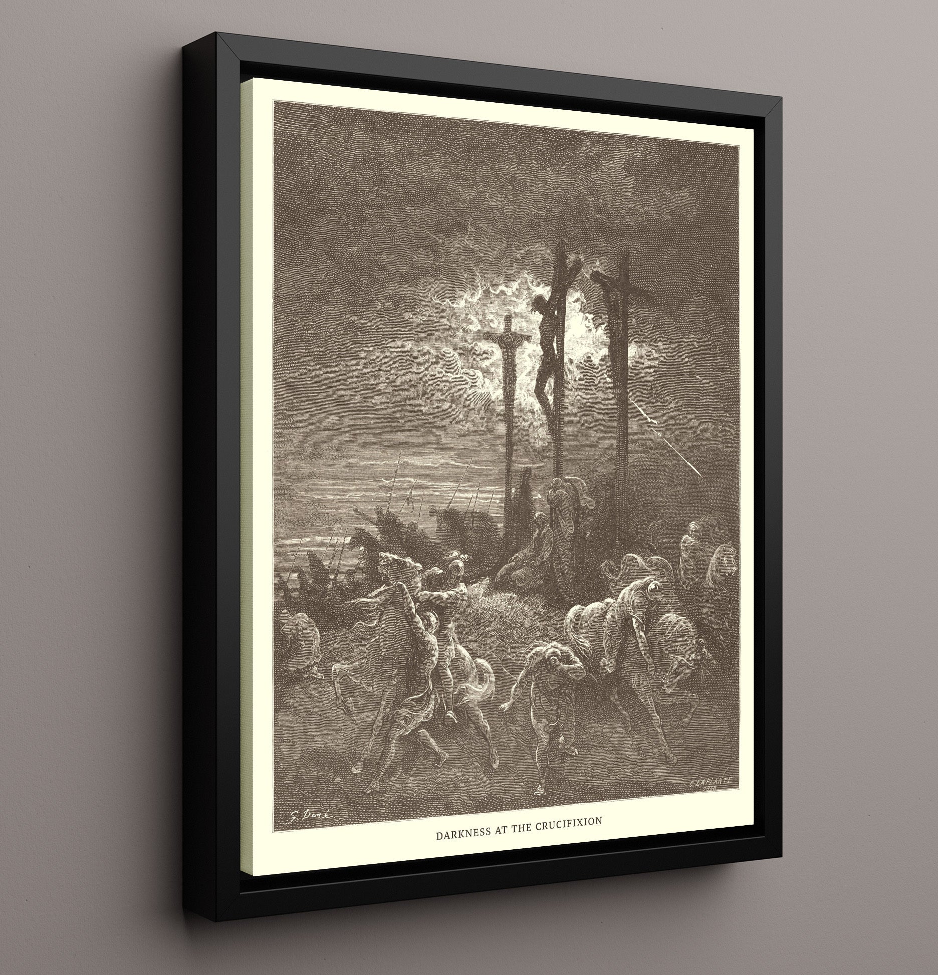The Cross Is Lifted Up John 19:17-18 Dore Bible Illustration Wall Art 16x20 Framed Canvas wall art print