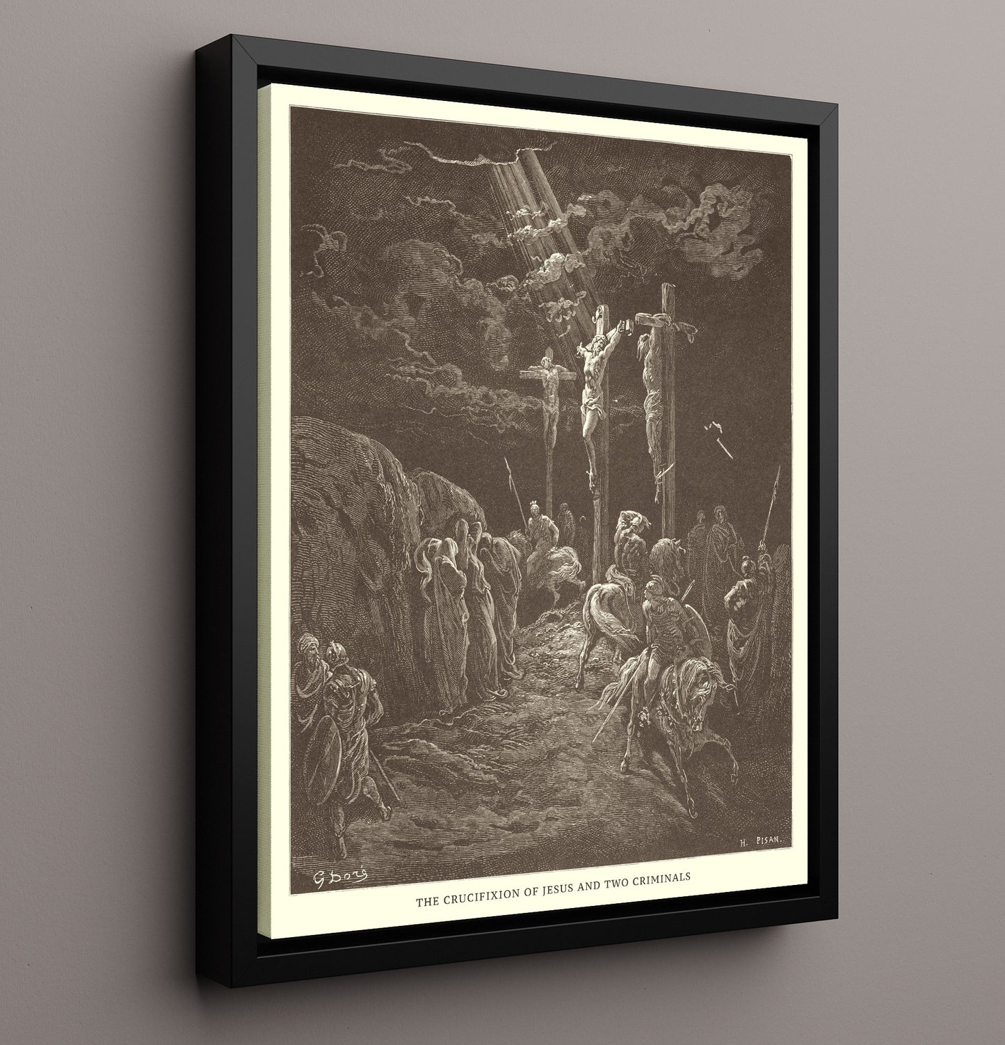 The Crucifixion of Jesus and Two Criminals Luke 23:33 Dore Bible Illustration Wall Art 16x20 Framed Canvas wall art print