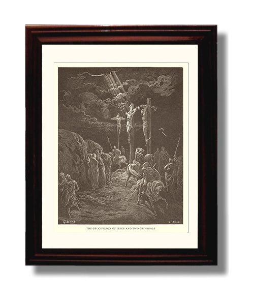 The Crucifixion of Jesus and Two Criminals Luke 23:33 Dore Bible Illustration Wall Art 8x10 Beveled Frame wall art print