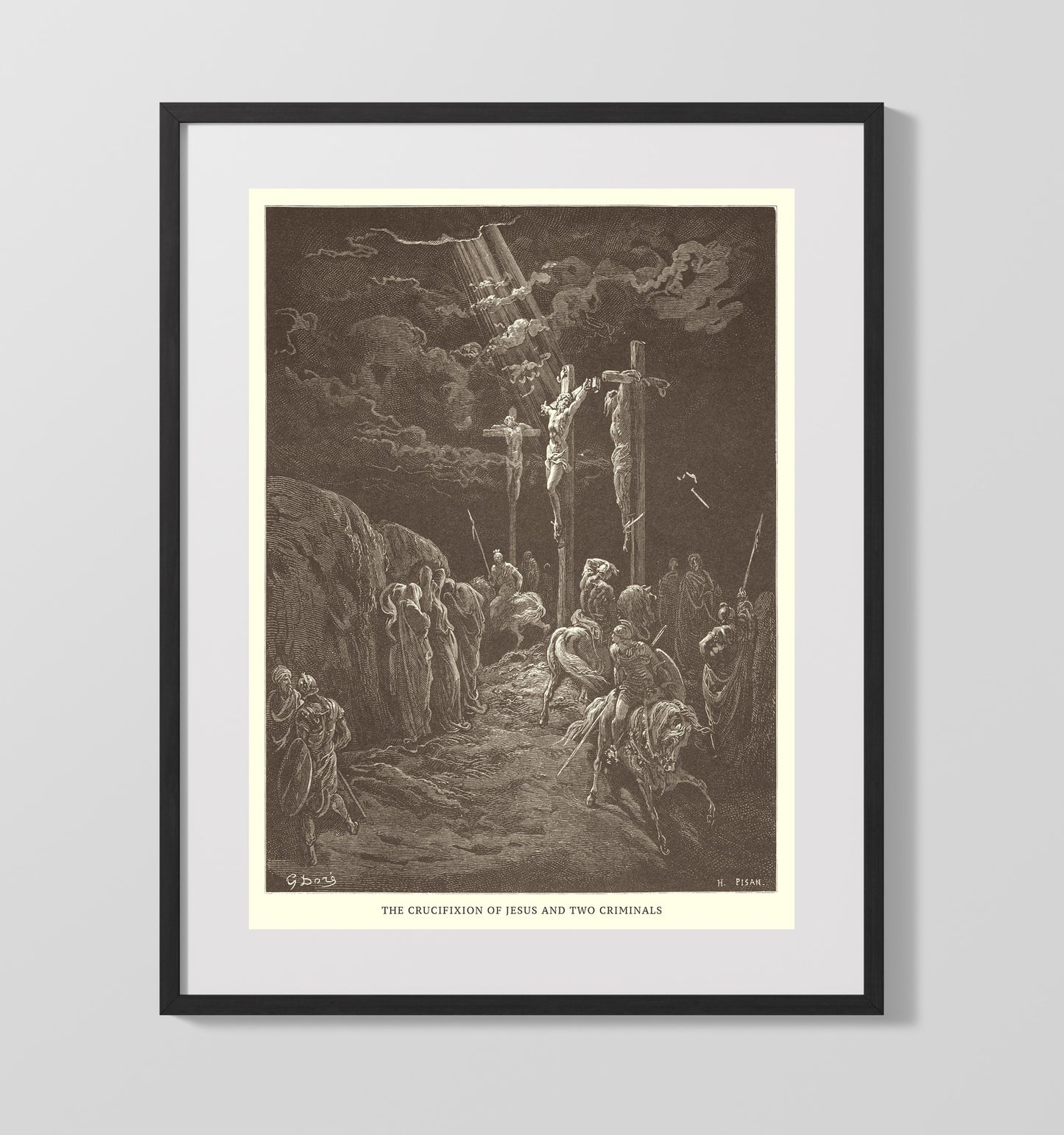 The Crucifixion of Jesus and Two Criminals Luke 23:33 Dore Bible Illustration Wall Art 16x20 Gallery Frame wall art print