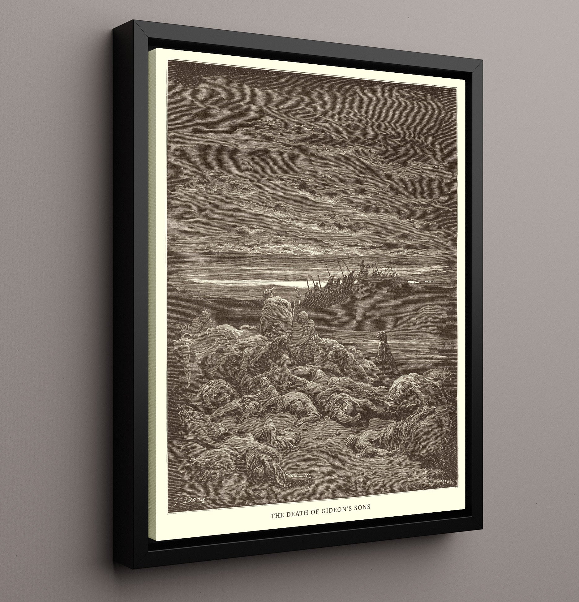 The Death of Gideons Sons Judges 9:5 Dore Bible Illustration Wall Art 16x20 Framed Canvas wall art print