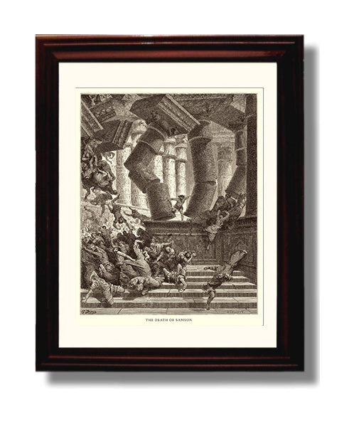 The Death of Samson Judges 16:28-30 Dore Bible Illustration Wall Art 8x10 Beveled Frame wall art print