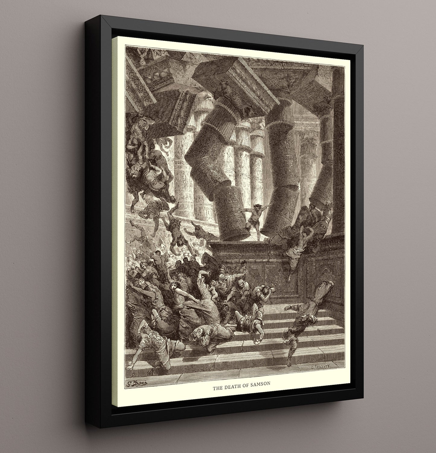 The Death of Samson Judges 16:28-30 Dore Bible Illustration Wall Art 16x20 Framed Canvas wall art print