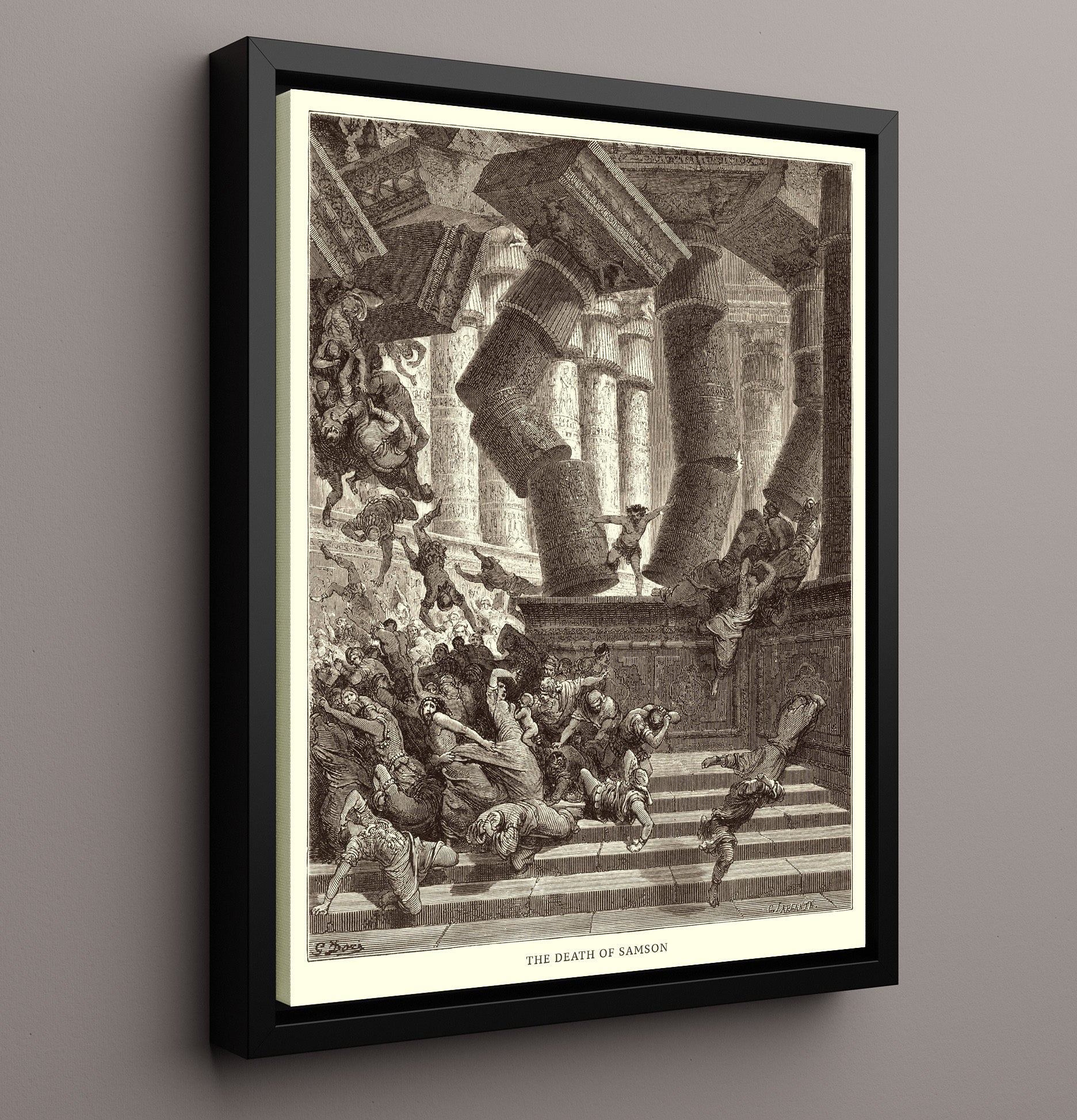 The Death of Samson Judges 16:28-30 Dore Bible Illustration Wall Art 16x20 Framed Canvas wall art print