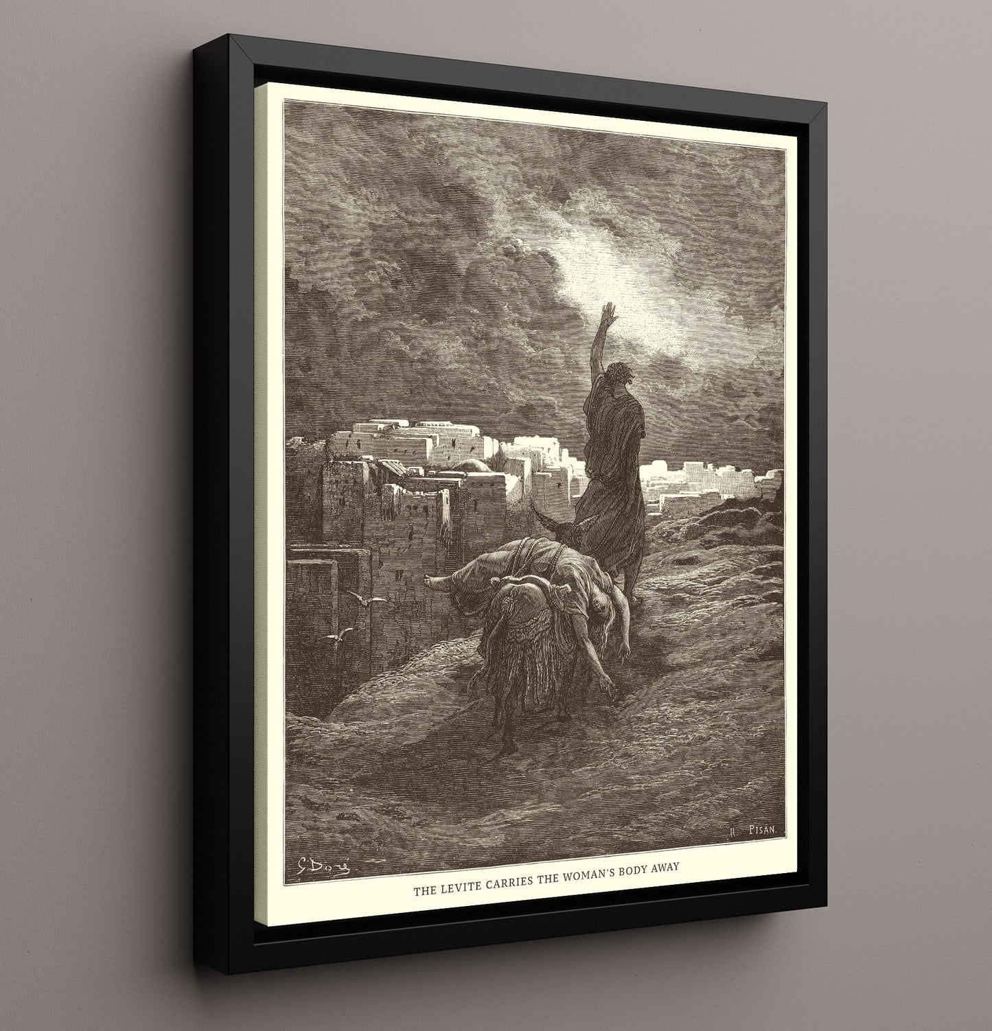 The Levite Carries the Womans Body Away Judges 19:29 Dore Bible Illustration Wall Art 16x20 Framed Canvas wall art print