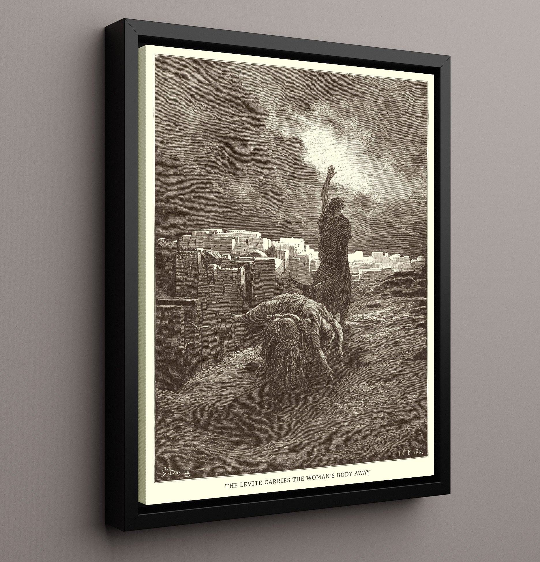 The Levite Carries the Womans Body Away Judges 19:29 Dore Bible Illustration Wall Art 16x20 Framed Canvas wall art print