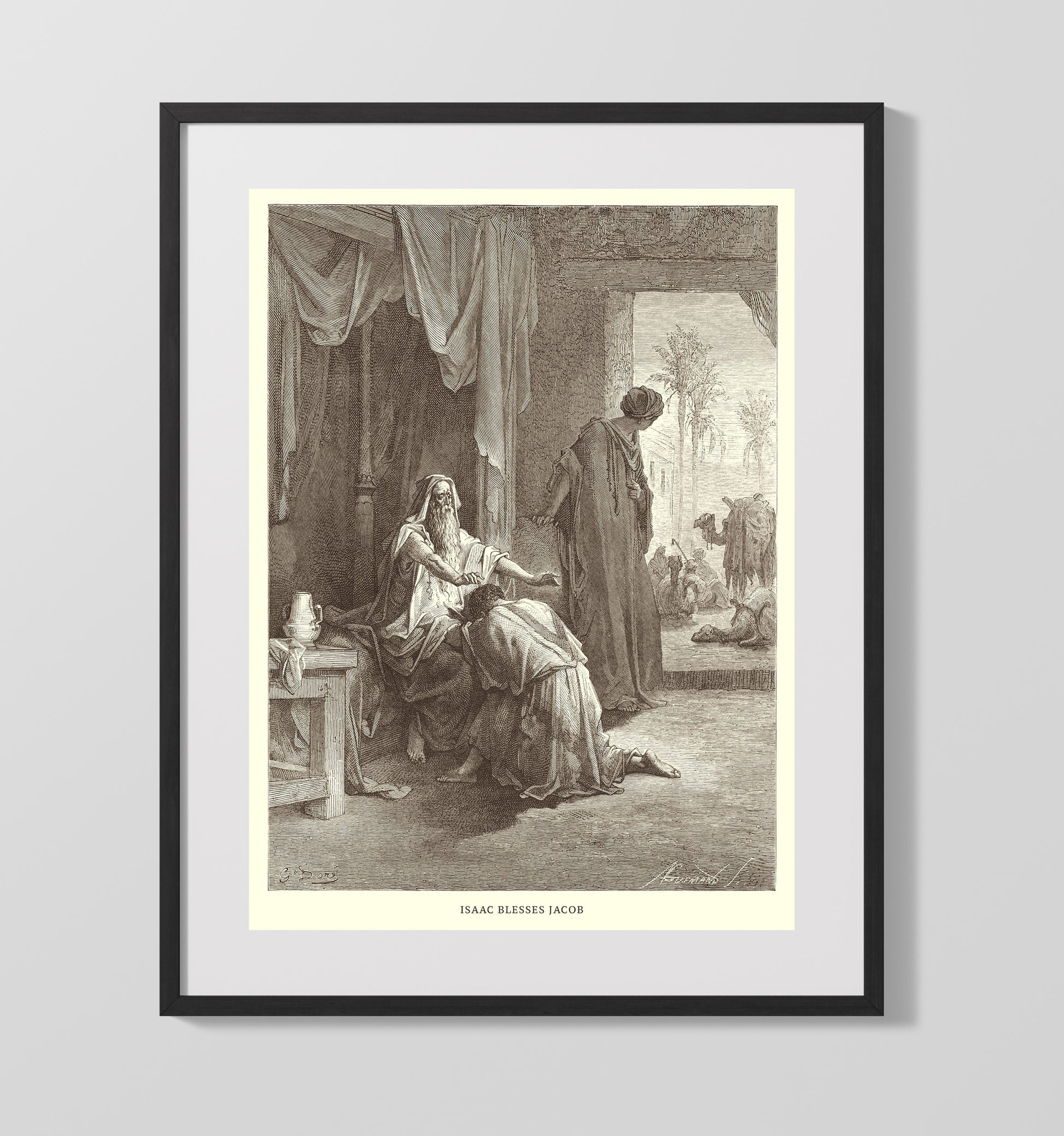 The Meeting of Isaac and Rebekah Genesis 24:61-67 Dore Bible Illustration Wall Art 16x20 Gallery Frame wall art print