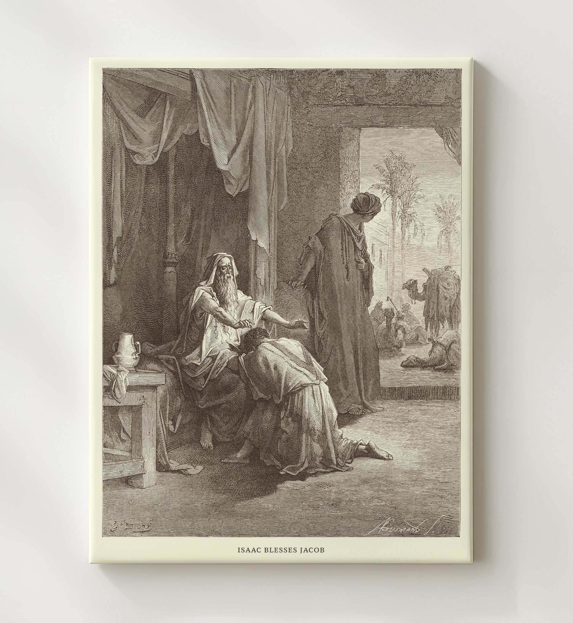 The Meeting of Isaac and Rebekah Genesis 24:61-67 Dore Bible Illustration Wall Art 20x24 Canvas wall art print