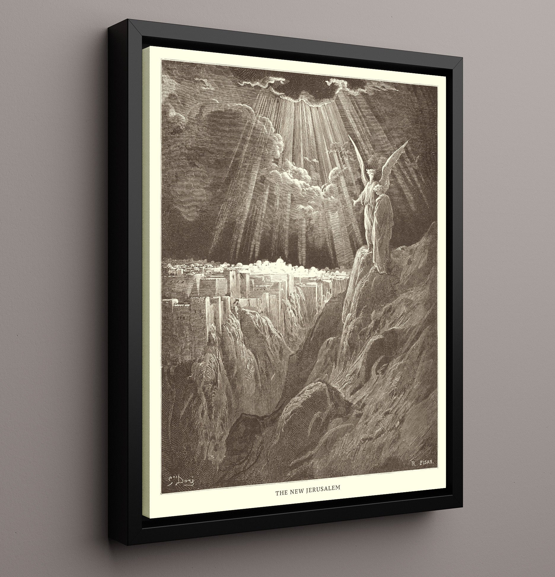 The New Jerusalem Revelation 21 Dore Bible Illustration Wall Art 16x20 Framed Canvas wall art print