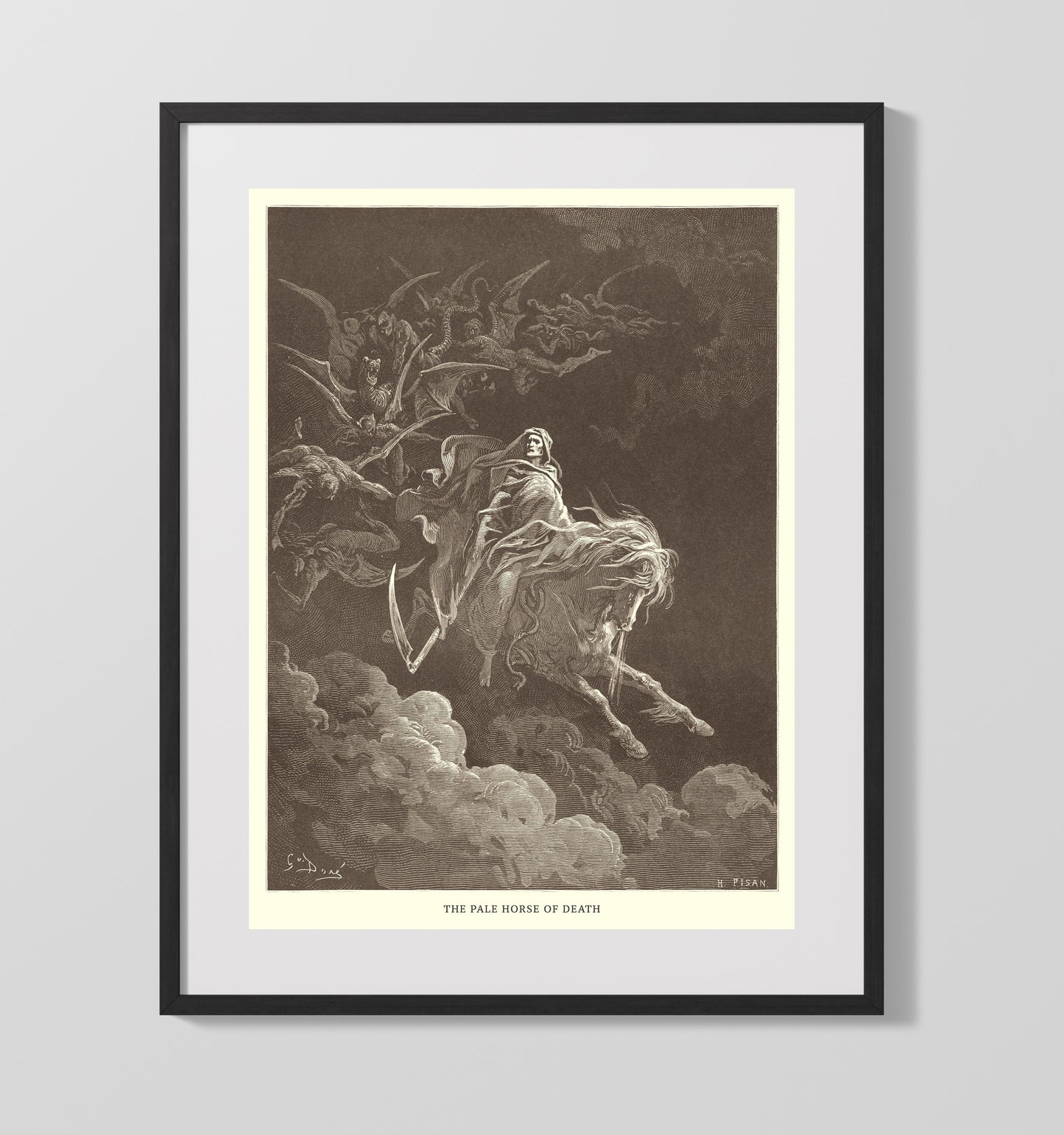 The Pale Horse of Death Revelation 6:7-8 Dore Bible Illustration Wall Art 16x20 Gallery Frame wall art print