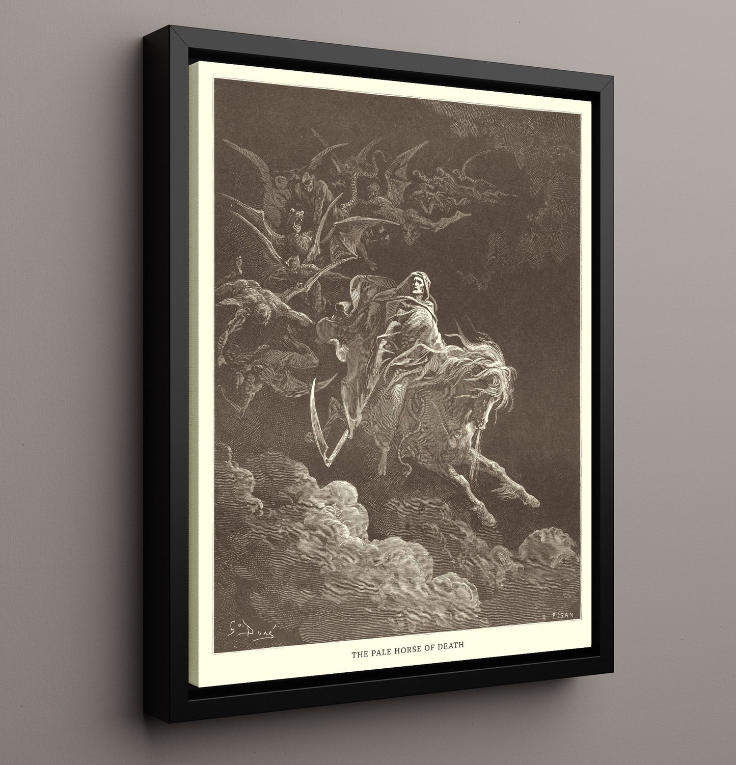 The Pale Horse of Death Revelation 6:7-8 Dore Bible Illustration Wall Art 16x20 Framed Canvas wall art print