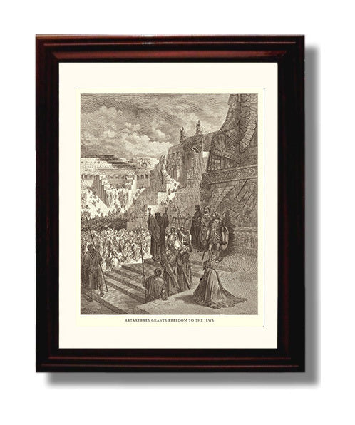 The Rebuilding of the Temple Is Begun Ezra 3:10-13 Dore Bible Illustration Wall Art 8x10 Beveled Frame wall art print