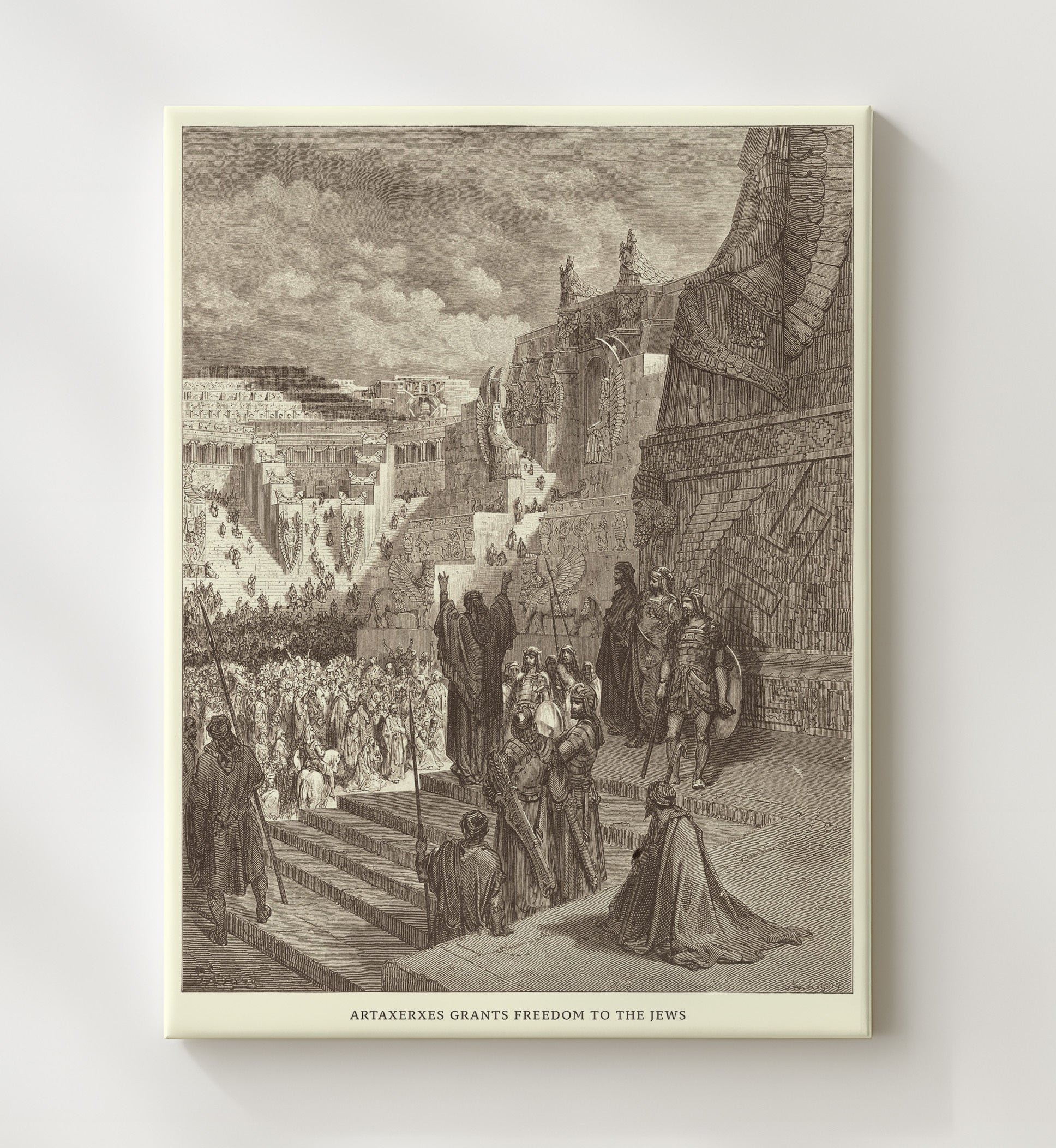 The Rebuilding of the Temple Is Begun Ezra 3:10-13 Dore Bible Illustration Wall Art 20x24 Canvas wall art print
