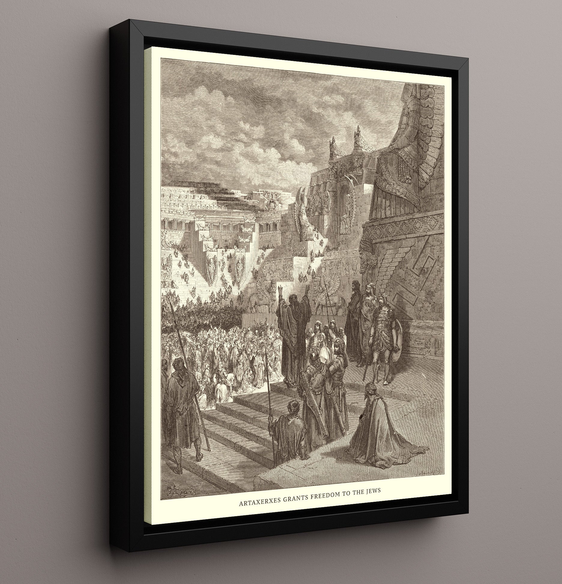 The Rebuilding of the Temple Is Begun Ezra 3:10-13 Dore Bible Illustration Wall Art 16x20 Framed Canvas wall art print