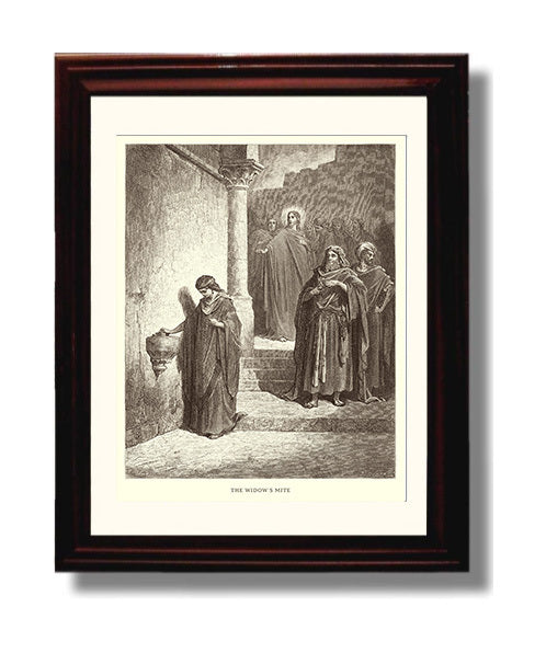 The Temptation of Jesus Matthew 4:1-11 Dore Bible Illustration Wall Art 8x10 Beveled Frame wall art print