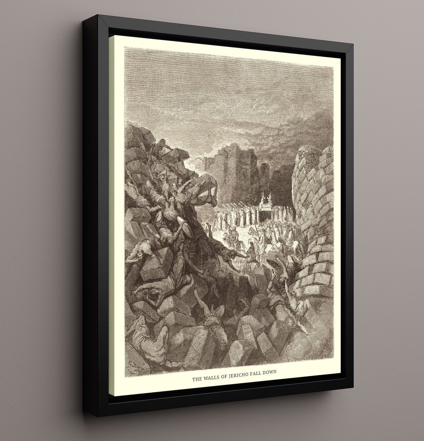 The Walls of Jericho Fall Down Joshua 6:20 Dore Bible Illustration Wall Art 16x20 Framed Canvas wall art print