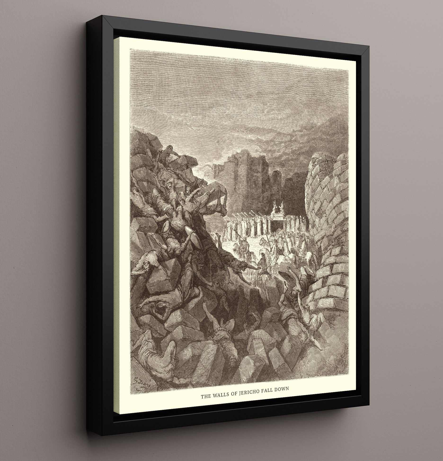 The Walls of Jericho Fall Down Joshua 6:20 Dore Bible Illustration Wall Art 16x20 Framed Canvas wall art print