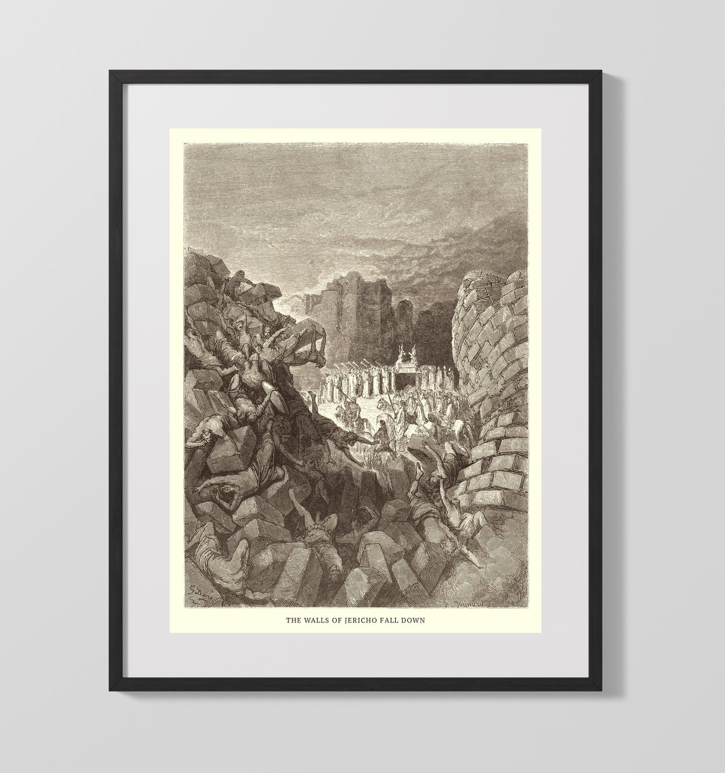 The Walls of Jericho Fall Down Joshua 6:20 Dore Bible Illustration Wall Art 16x20 Gallery Frame wall art print