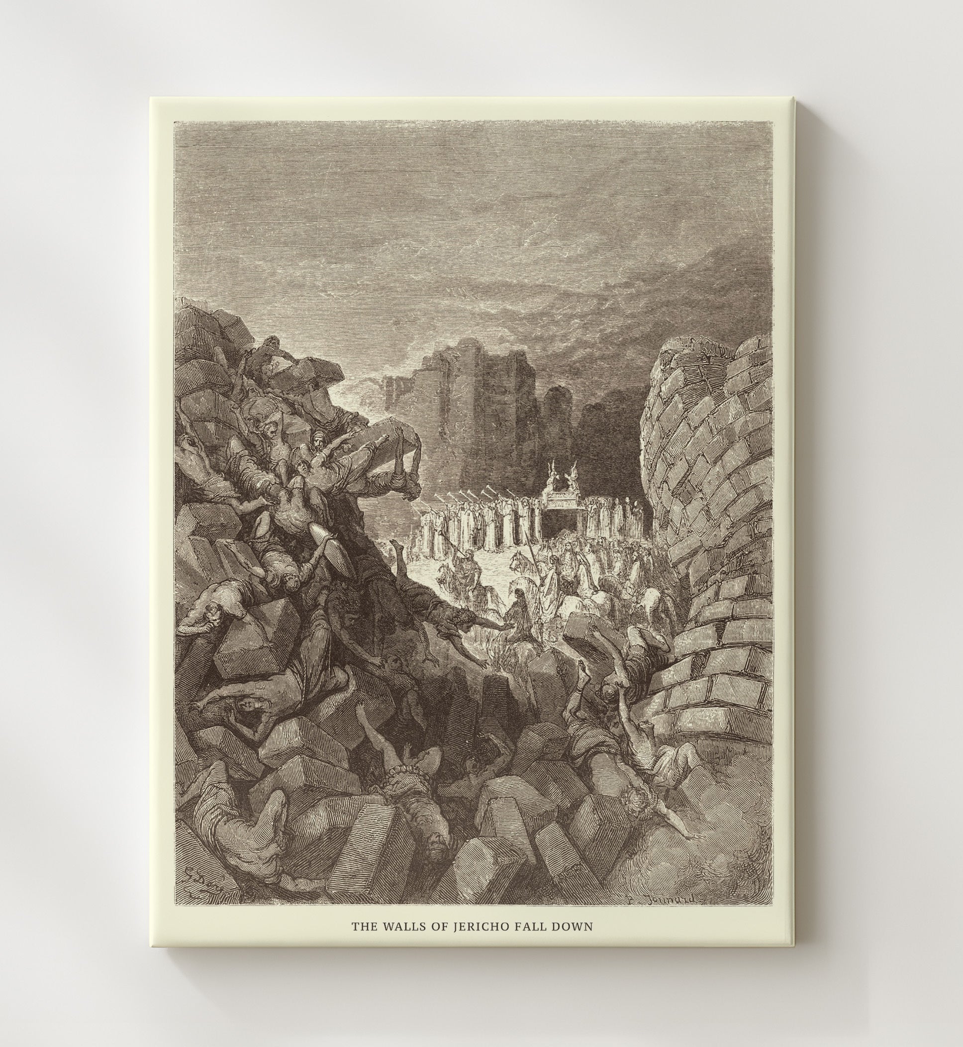 The Walls of Jericho Fall Down Joshua 6:20 Dore Bible Illustration Wall Art 20x24 Canvas wall art print