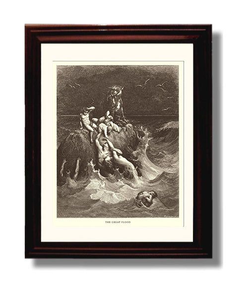 The World Is Destroyed by Water Genesis 7:17-24 Dore Bible Illustration Wall Art 8x10 Beveled Frame wall art print
