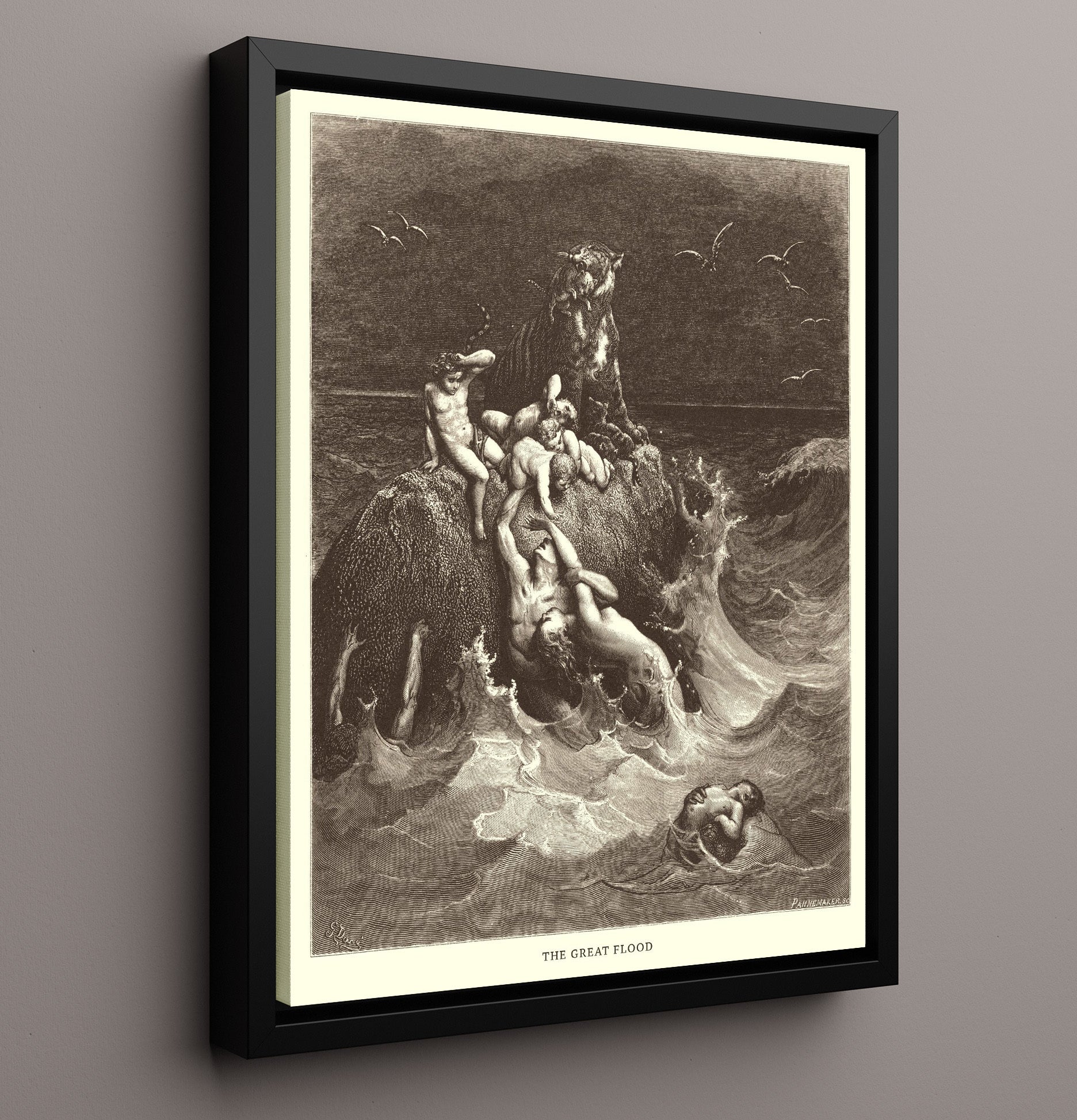 The World Is Destroyed by Water Genesis 7:17-24 Dore Bible Illustration Wall Art 16x20 Framed Canvas wall art print