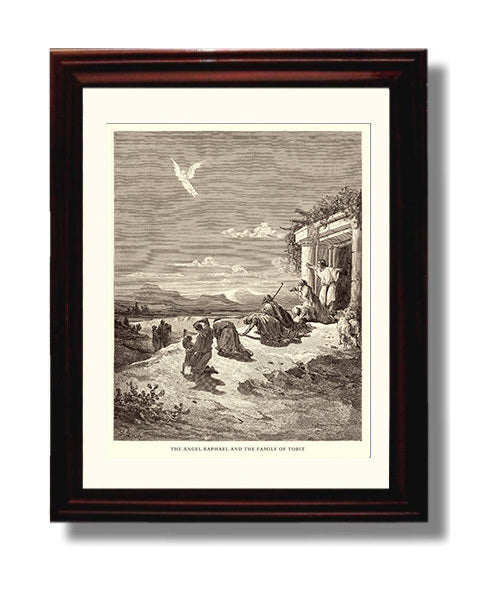 Tobias and the Angel Tobit 6-1-9 Dore Bible Illustration Wall Art 8x10 Beveled Frame wall art print