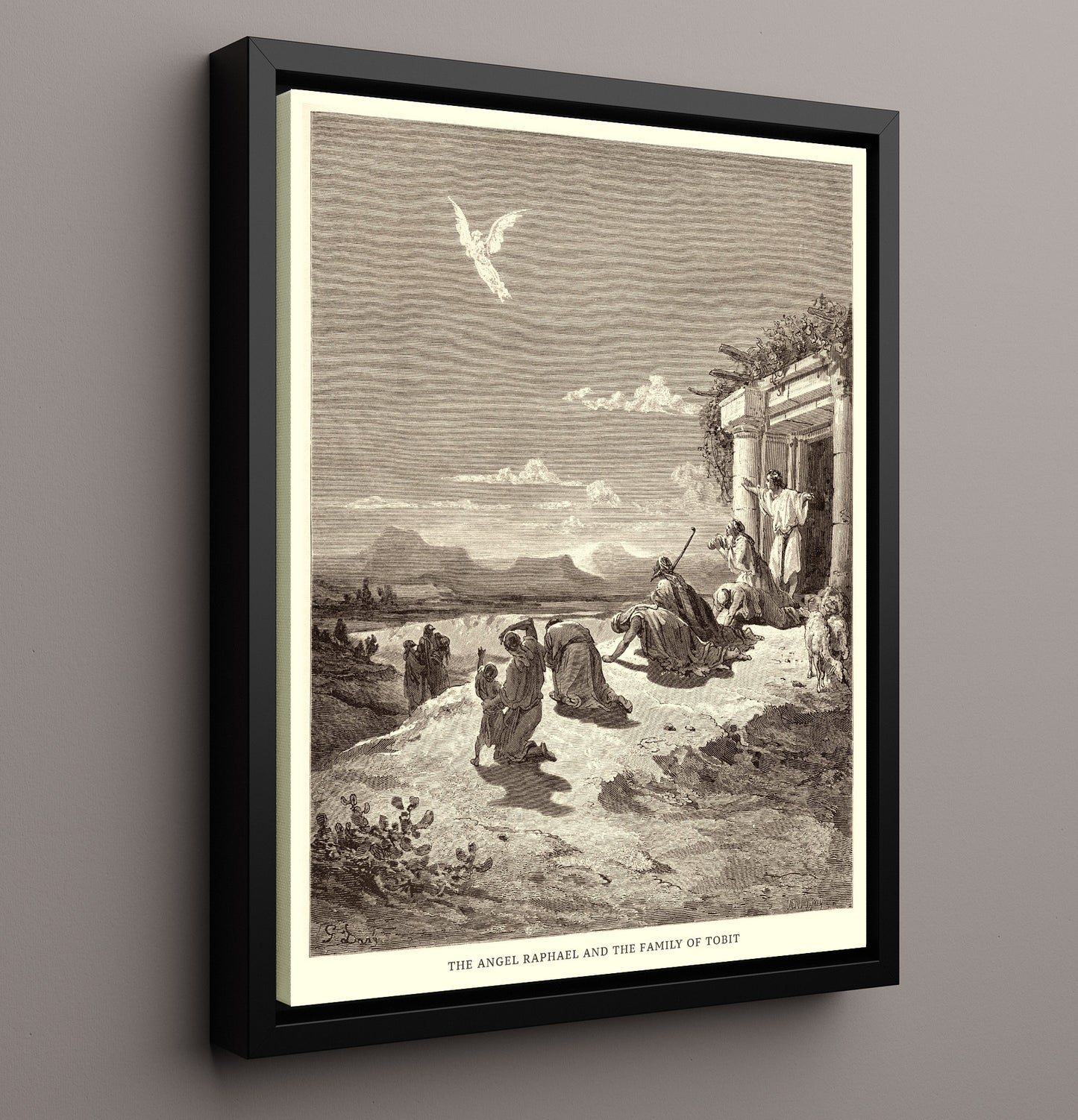 Tobias and the Angel Tobit 6-1-9 Dore Bible Illustration Wall Art 16x20 Framed Canvas wall art print