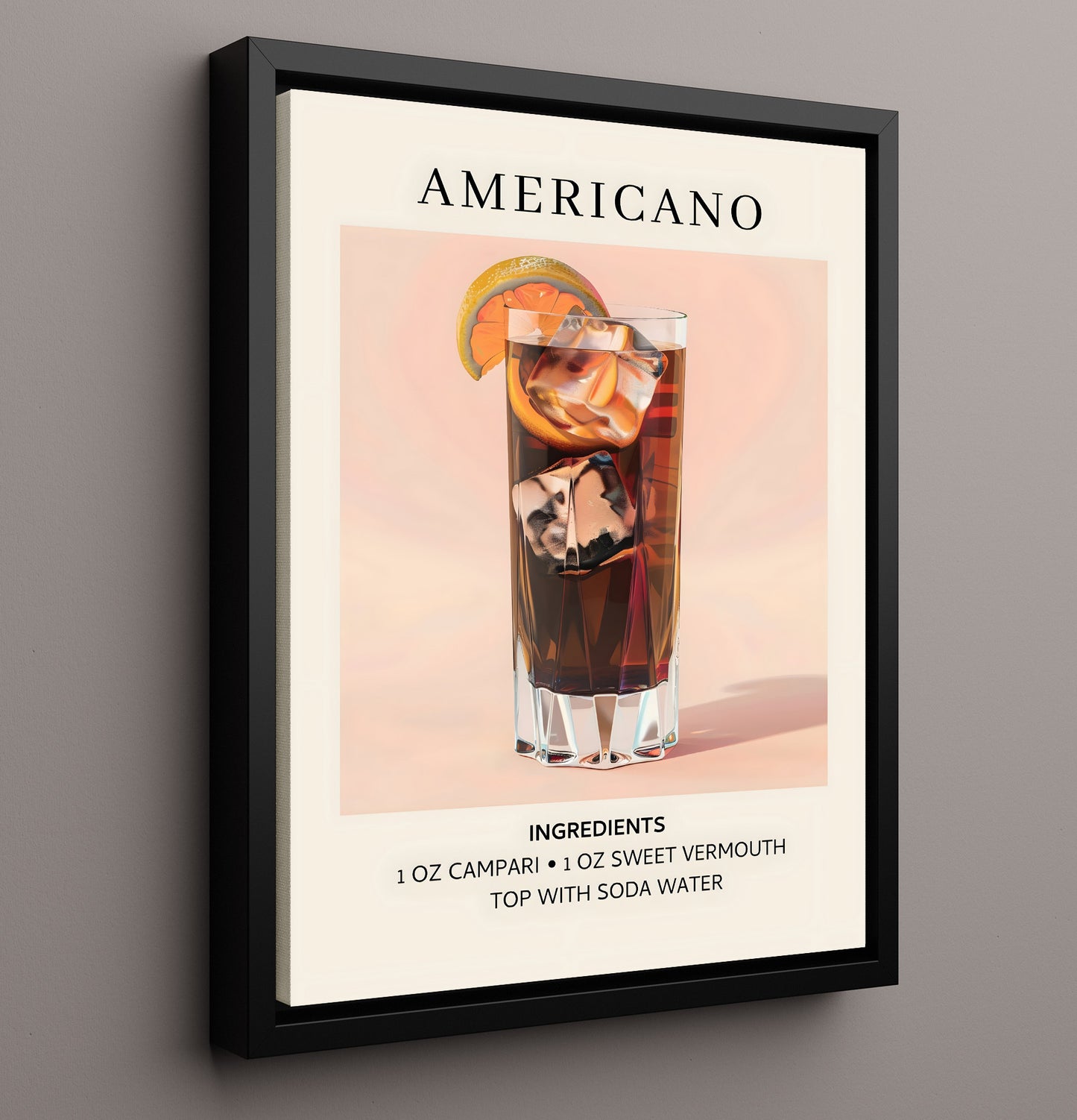 Americano Italian Aperitif Framed Canvas 16x20 wall art print – Drink Recipes decor