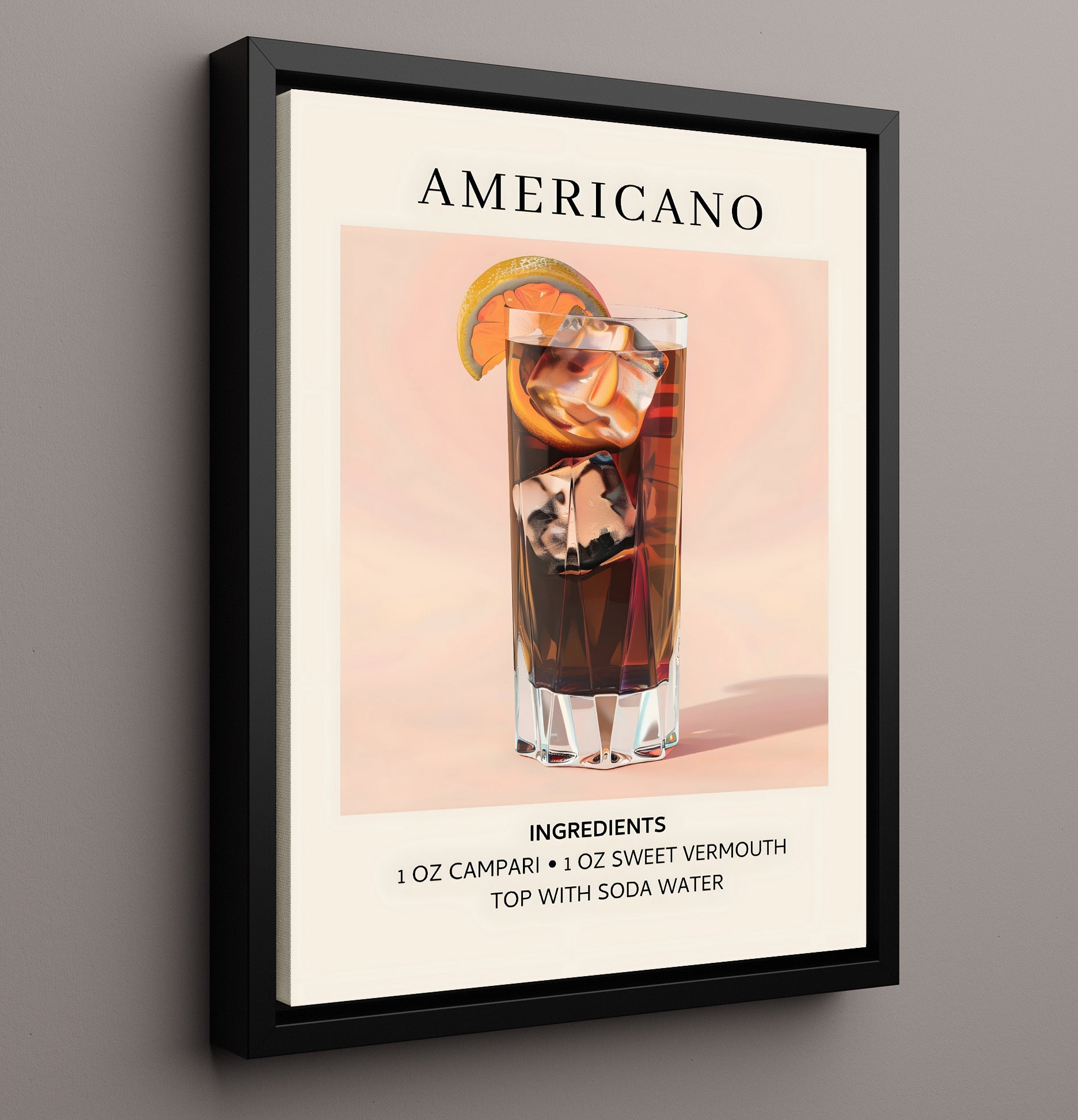 Americano Italian Aperitif Framed Canvas 16x20 wall art print – Drink Recipes decor