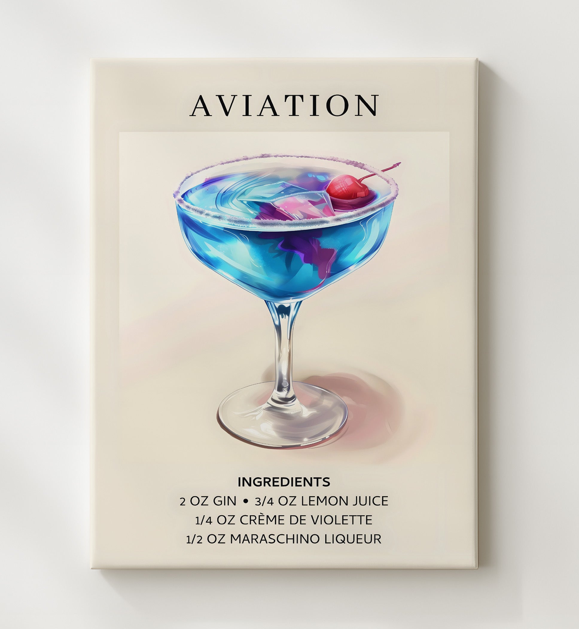 Aviation Violet Cocktail Canvas 20x24 wall art print – Drink Recipes decor