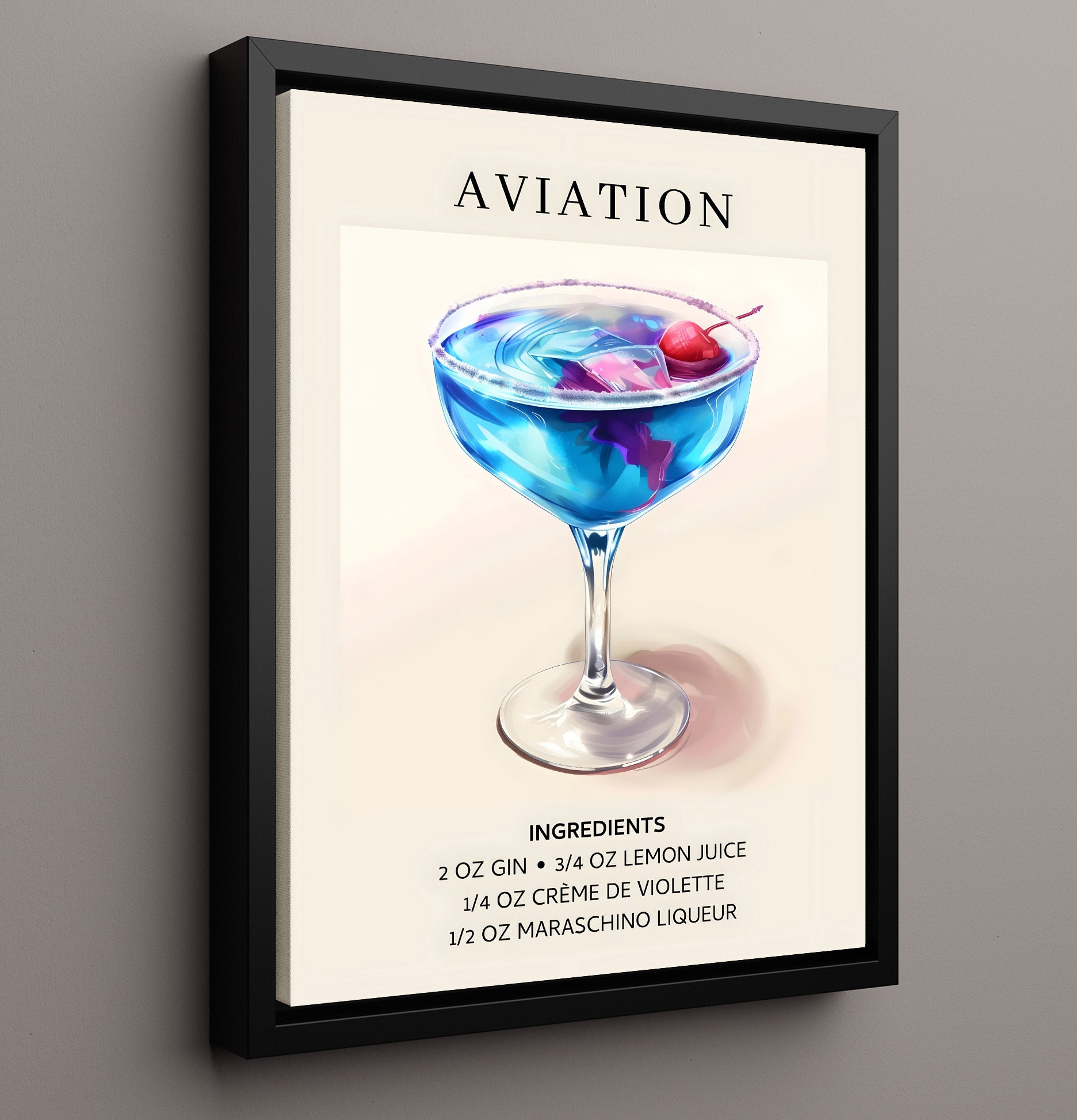Aviation Violet Cocktail Framed Canvas 16x20 wall art print – Drink Recipes decor
