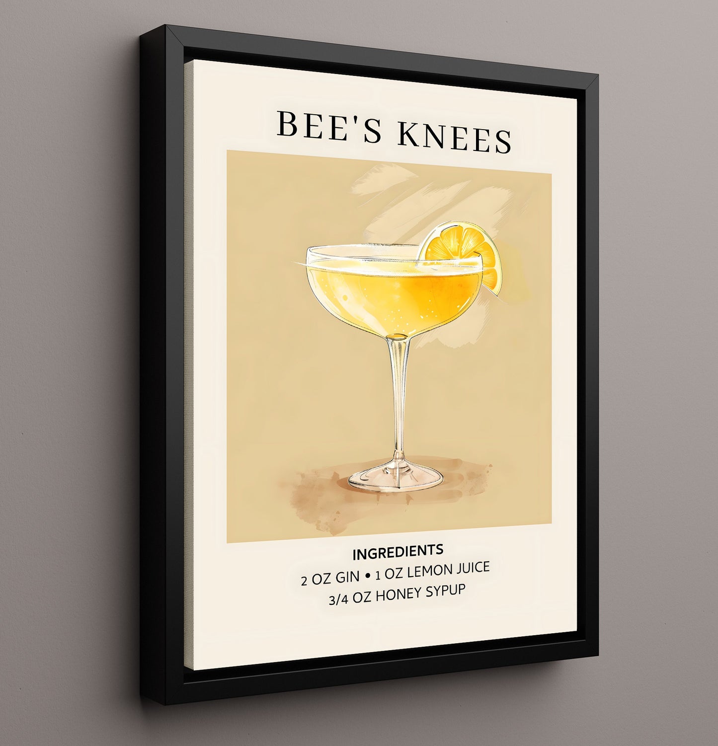 Bees Knees Honey Gin Cocktail Framed Canvas 16x20 wall art print – Drink Recipes decor